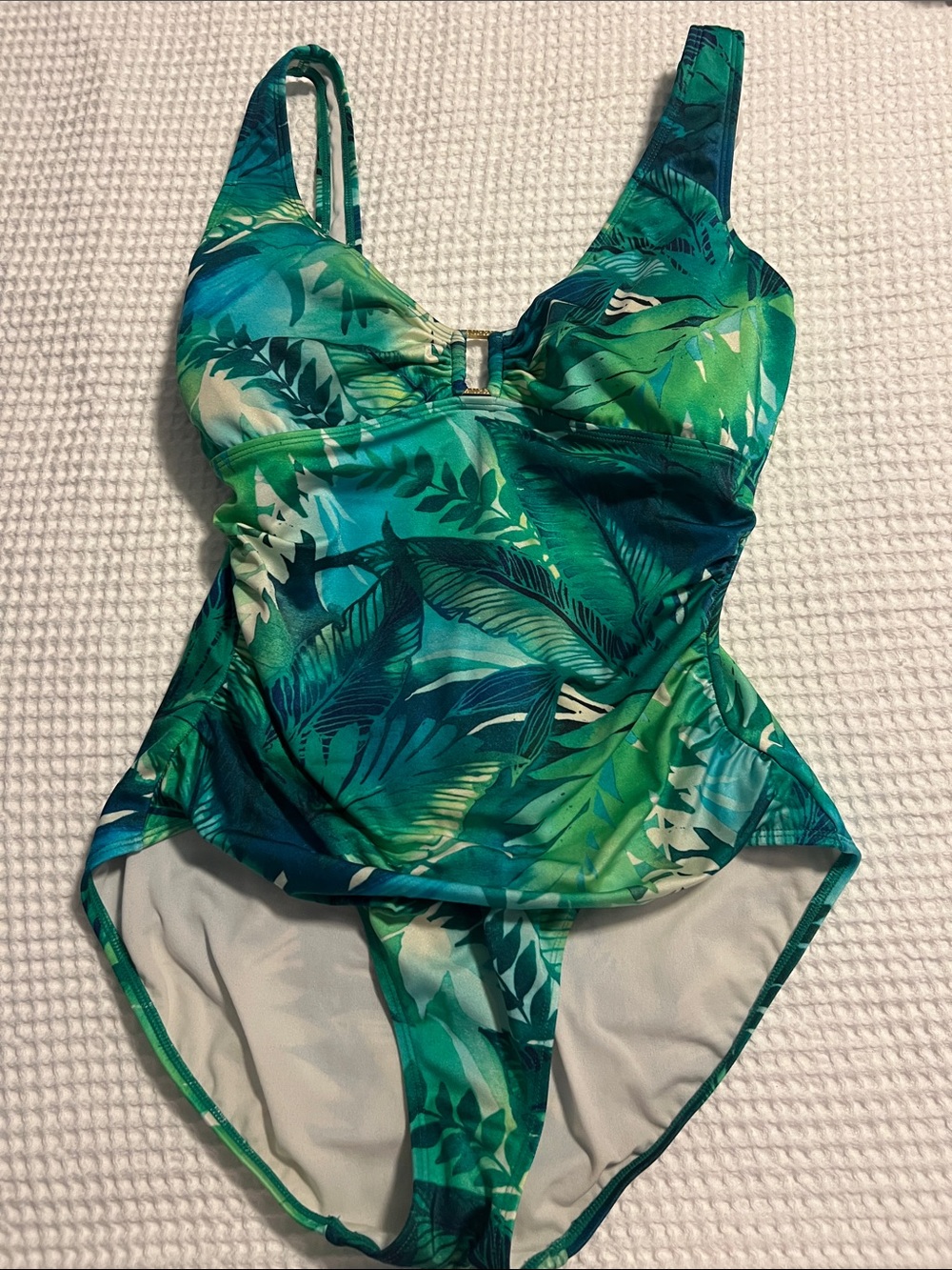 Ralph Lauren Green & Teal Tropical Leaf One-Piece Swimsuit